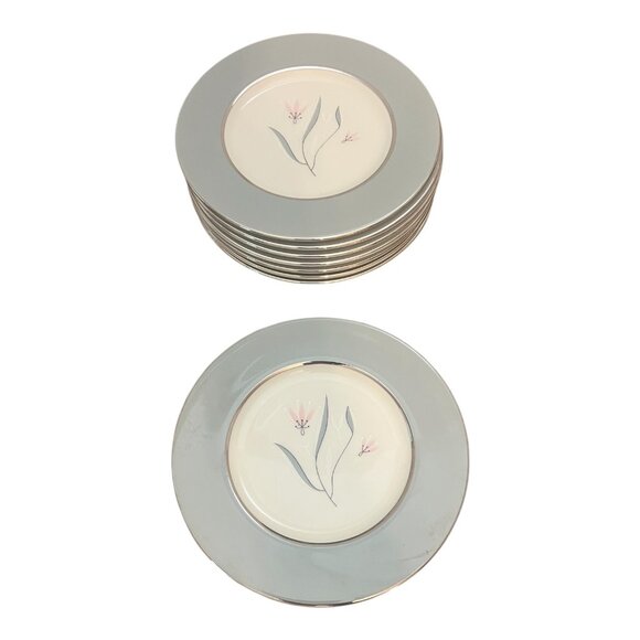 Flair Castleton Collection Bread and Butter Plates Set of 8 Silver Gray Floral - Picture 2 of 9